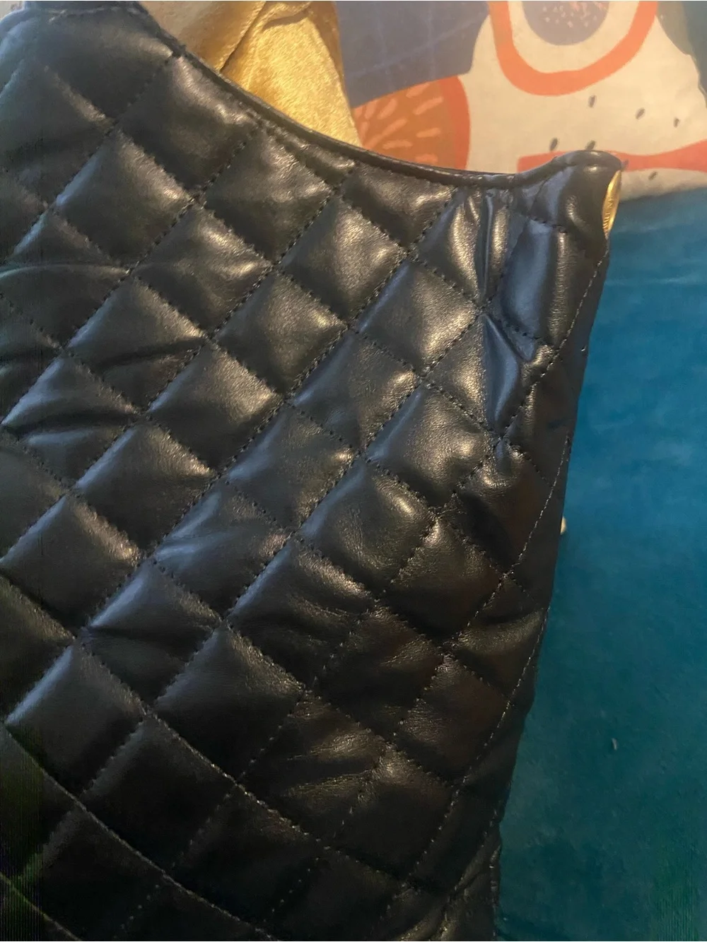 Yves Saint Laurent Black Quilted Tote with Gold YSL Emblem